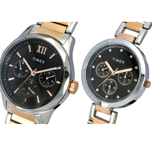 Timex Empera Pairs Black Dial Round Case Multifunction Function Watch 44mm & 35mm TW00PR279