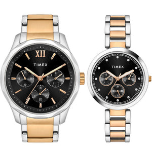 Timex Empera Pairs Black Dial Round Case Multifunction Function Watch 44mm & 35mm TW00PR279