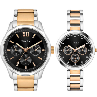 Timex Empera Pairs Black Dial Round Case Multifunction Function Watch 44mm & 35mm TW00PR279