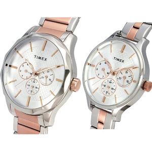 Timex Fashion Collection Premium Quality Multifunction Pair's Analog Silver Dial Coloured Quartz Watch, Round Dial with 44mm TW00PR291