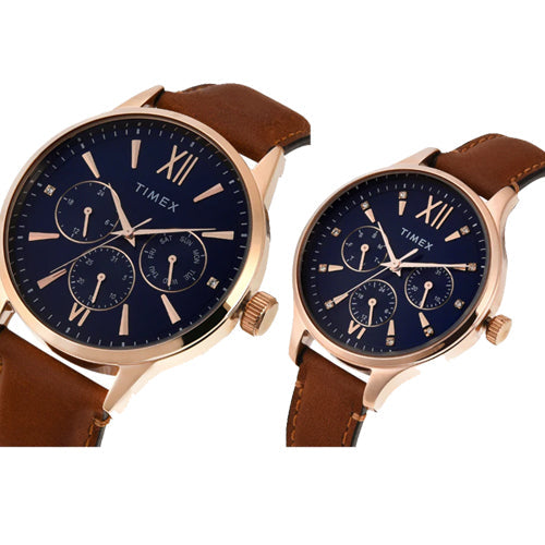 Timex Pairs Blue Round Multifunction Dial Watch 44mm & 36mm TW00PR302