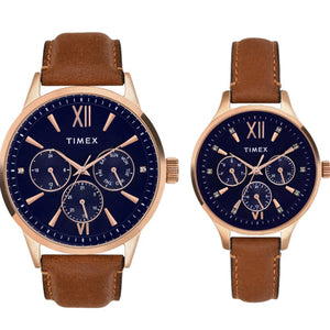 Timex Pairs Blue Round Multifunction Dial Watch 44mm & 36mm TW00PR302
