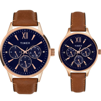 Timex Pairs Blue Round Multifunction Dial Watch 44mm & 36mm TW00PR302