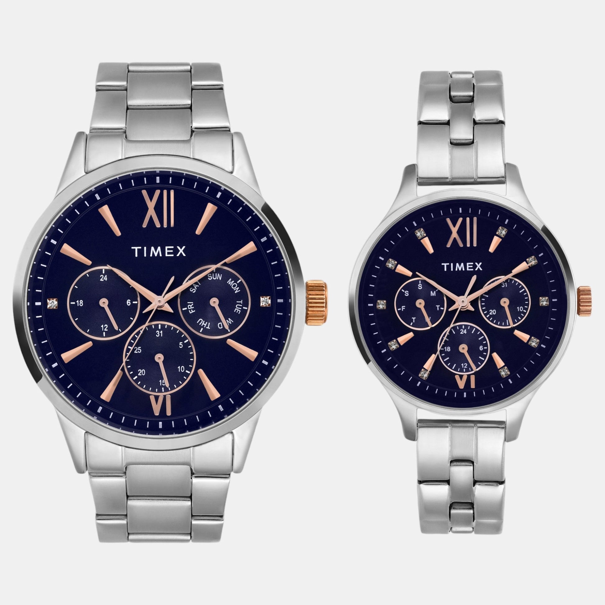 Fashion Couple Quartz Blue Dial Multi-Function Stainless Steel Watch TW00PR305