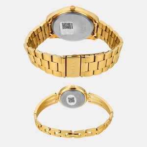 Fashion Couple Quartz Beige Dial Analog Stainless Steel Watch TW00PR307