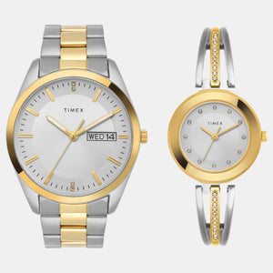 Fashion Couple Quartz Silver Dial Analog Stainless Steel Watch TW00PR308
