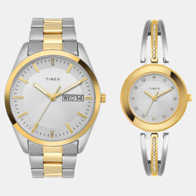 Fashion Couple Quartz Silver Dial Analog Stainless Steel Watch TW00PR308