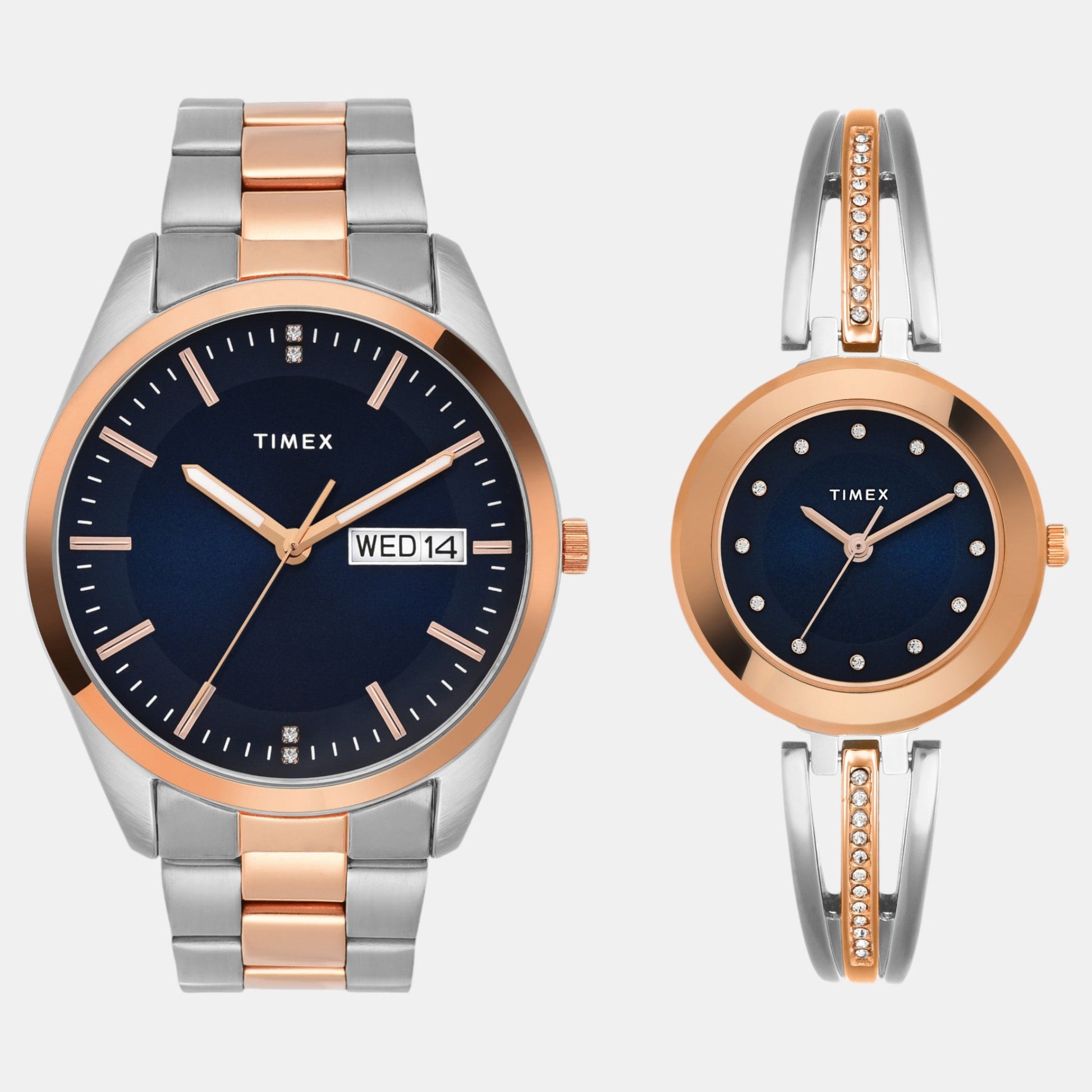 Fashion Couple Quartz Blue Dial Analog Stainless Steel Watch TW00PR309