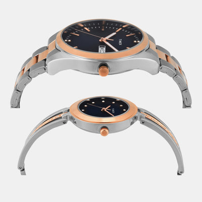 Fashion Couple Quartz Blue Dial Analog Stainless Steel Watch TW00PR309