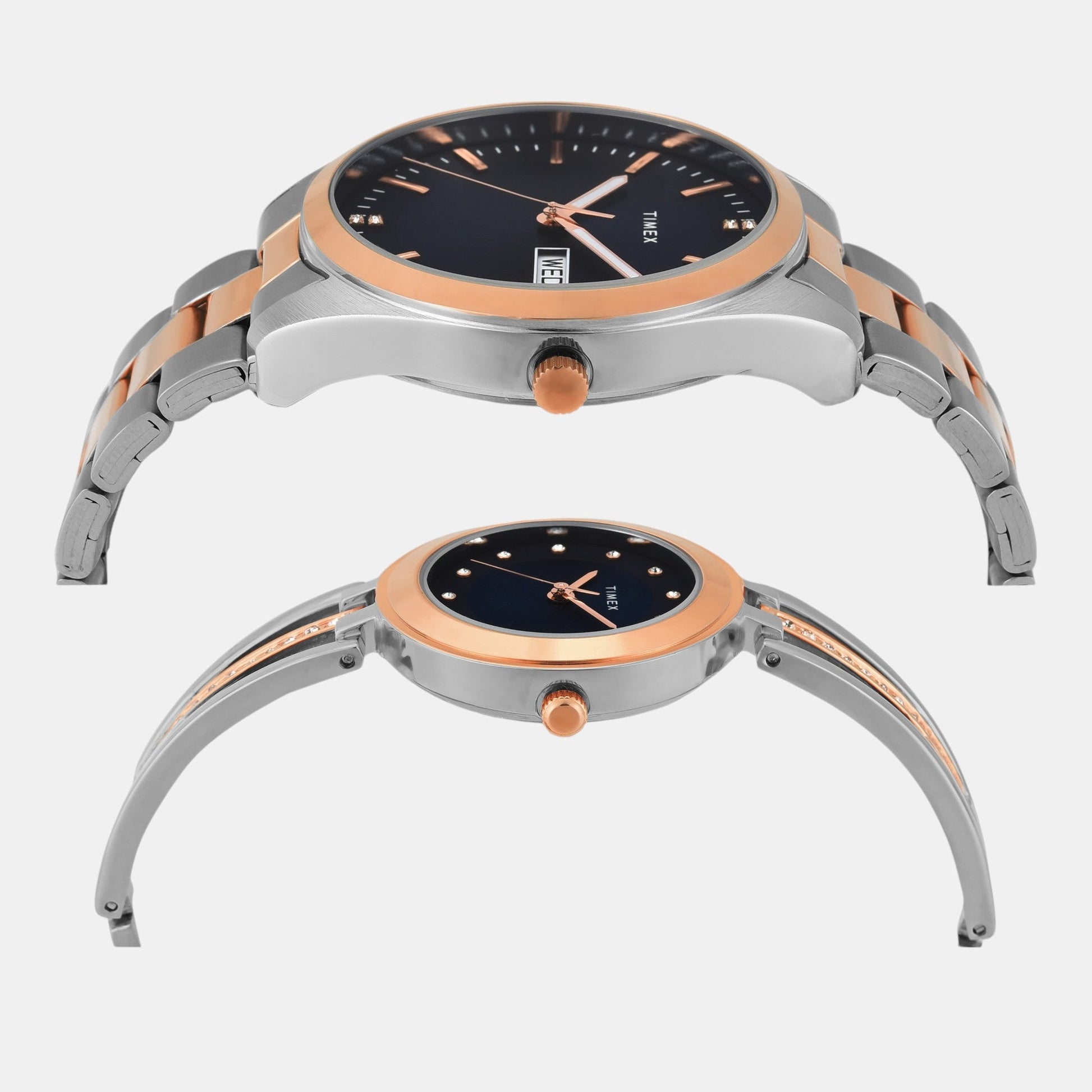 Fashion Couple Quartz Blue Dial Analog Stainless Steel Watch TW00PR309