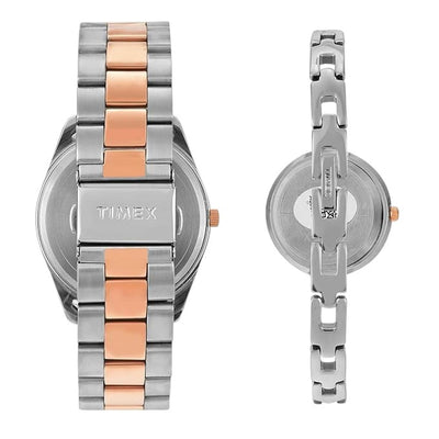 Fashion Couple Quartz Black Dial Analog Stainless Steel Watch TW00PR310