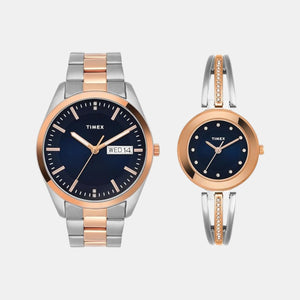 Fashion Couple Quartz Black Dial Analog Stainless Steel Watch TW00PR310