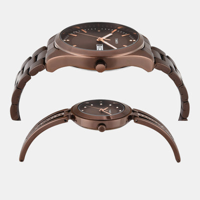 Fashion Couple Quartz Brown Dial Analog Stainless Steel Watch TW00PR311