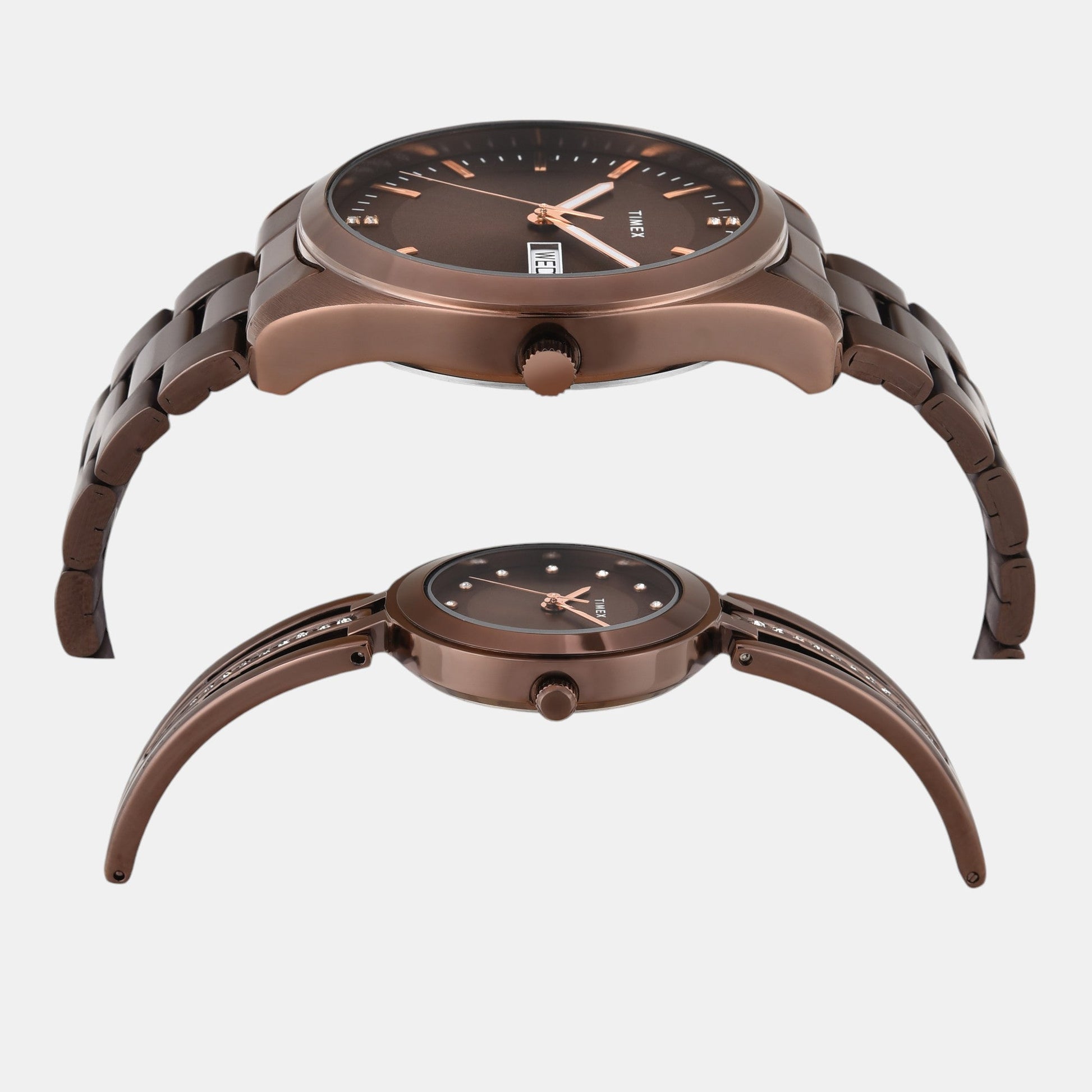 Fashion Couple Quartz Brown Dial Analog Stainless Steel Watch TW00PR311