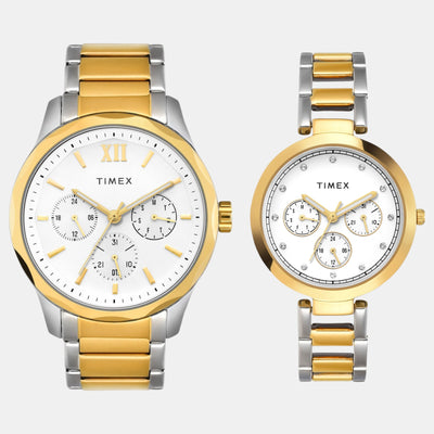 Fashion Couple Quartz White Dial Multi-Function Stainless Steel Watch TW00PR312