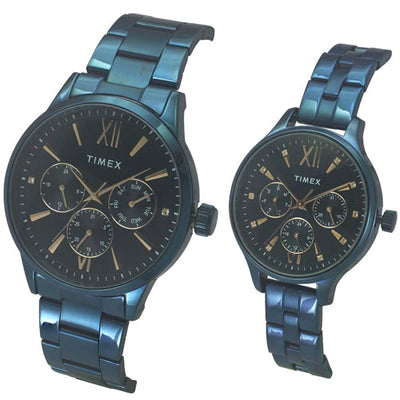 Timex Unisex Blue Round Dial Analog Pair Watches 44mm & 36mm TW00PR313