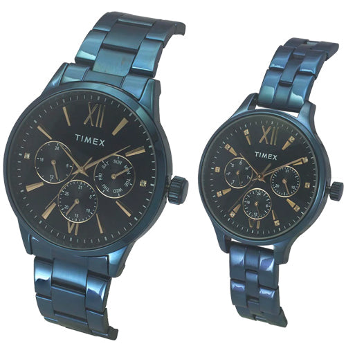 Timex Unisex Blue Round Dial Analog Pair Watches 44mm & 36mm TW00PR313