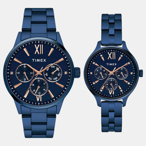 Fashion Couple Quartz Blue Dial Multi-Function Stainless Steel Watch TW00PR313
