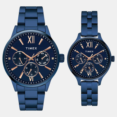 Fashion Couple Quartz Blue Dial Multi-Function Stainless Steel Watch TW00PR313