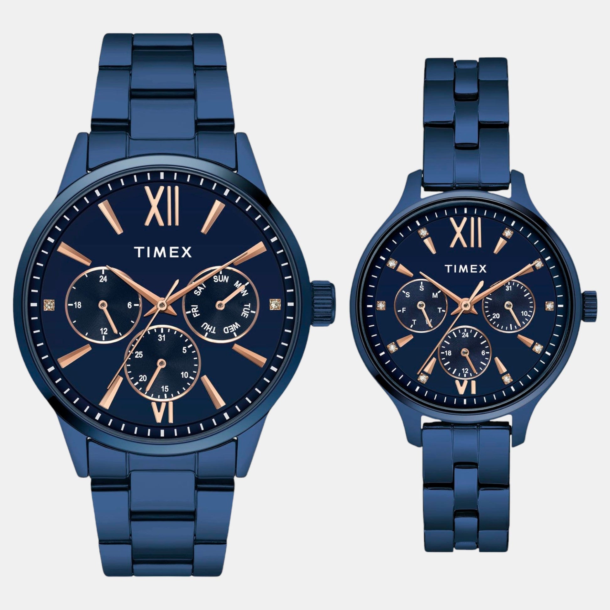 Fashion Couple Quartz Blue Dial Multi-Function Stainless Steel Watch TW00PR313