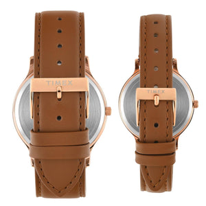 Fashion Couple Quartz Silver Dial Analog Leather Watch TW00PR320