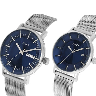 Timex Blue Round Dial Analog Pair's Watch 43mm & 36 mm TW00PR323