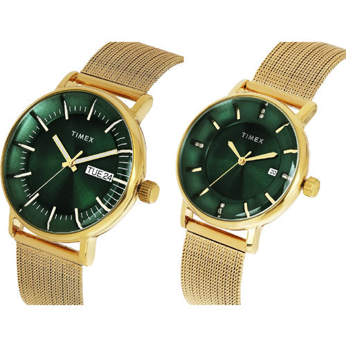 Timex Green Round Dial Analog Pair's Watch 43mm & 36 mm TW00PR324