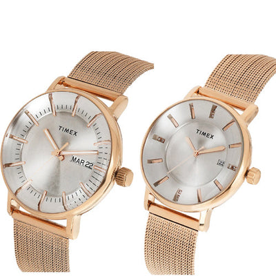 Timex Silver Round Dial Analog Pair's Watch 43mm & 36 mm TW00PR325