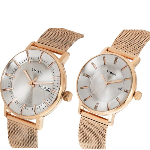 Timex Silver Round Dial Analog Pair's Watch 43mm & 36 mm TW00PR325