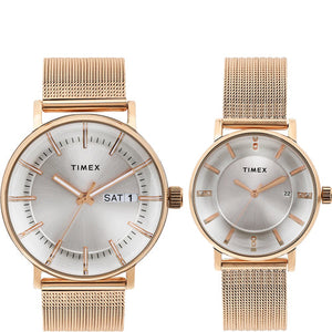 Timex Silver Round Dial Analog Pair's Watch 43mm & 36 mm TW00PR325