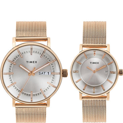Timex Silver Round Dial Analog Pair's Watch 43mm & 36 mm TW00PR325