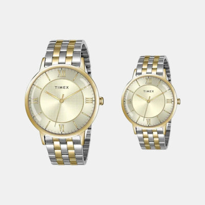 Fashion Couple Quartz Champagne Dial Analog Stainless Steel Watch TW00PR333