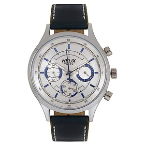 Helix Silver Dial Leather Strap