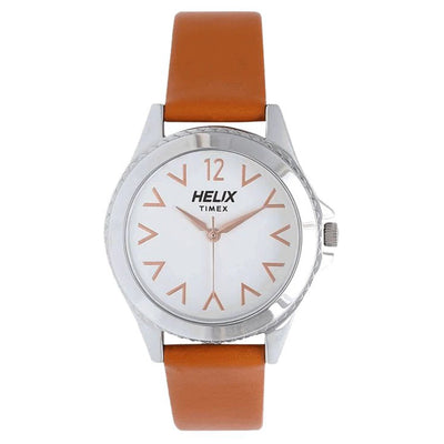 Helix Analog White Dial Leather Strap