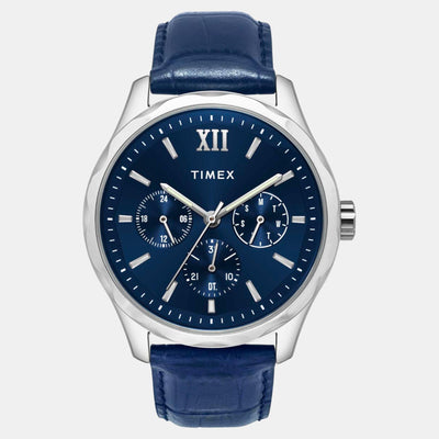 Fashion Men Quartz Blue Dial Multi-Function Leather Watch TW0TG7632