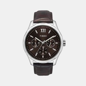 Fashion Men Quartz Brown Dial Multi-Function Leather Watch TW0TG7633