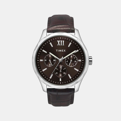 Fashion Men Quartz Brown Dial Multi-Function Leather Watch TW0TG7633