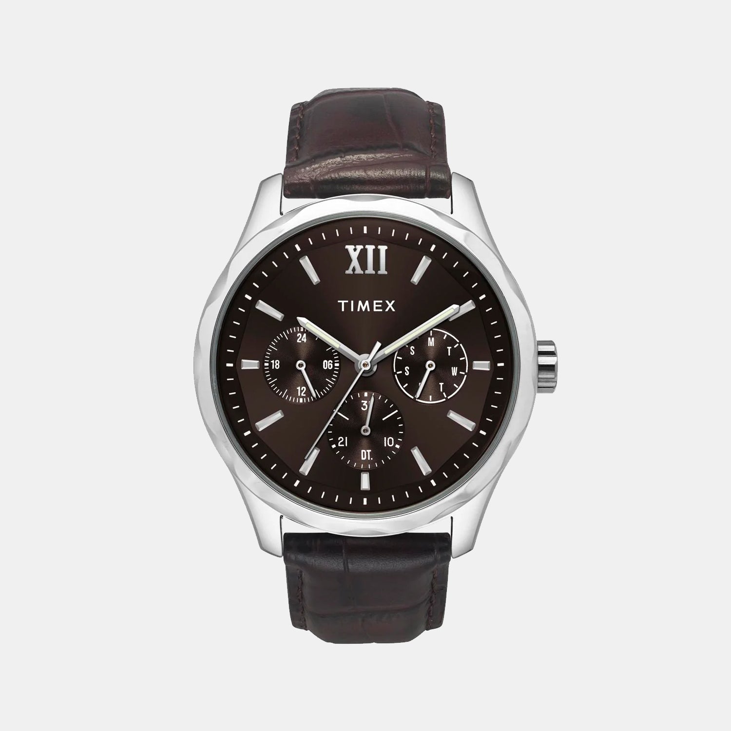 Fashion Men Quartz Brown Dial Multi-Function Leather Watch TW0TG7633