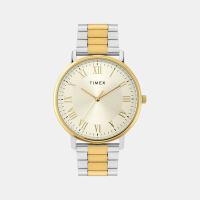Fashion Men Quartz Champagne Dial Analog Stainless Steel Watch TW0TG8025