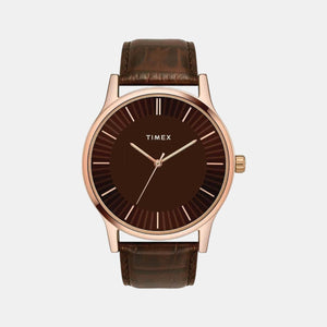 Fashion Men Quartz Brown Dial Analog Leather Watch TW0TG8300