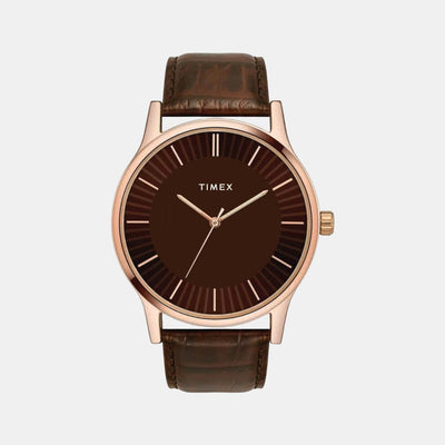 Fashion Men Quartz Brown Dial Analog Leather Watch TW0TG8300