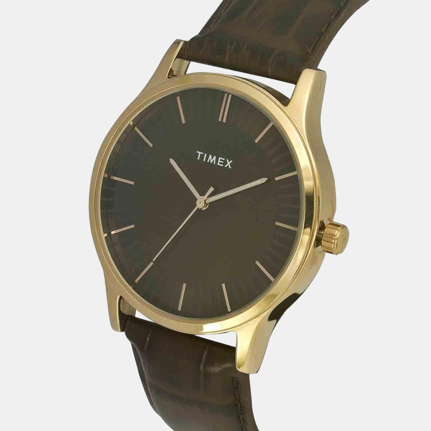 Fashion Men Quartz Brown Dial Analog Leather Watch TW0TG8300
