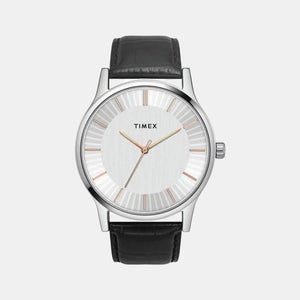 Fashion Men Quartz Silver Dial Analog Leather Watch TW0TG8301