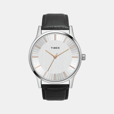Fashion Men Quartz Silver Dial Analog Leather Watch TW0TG8301