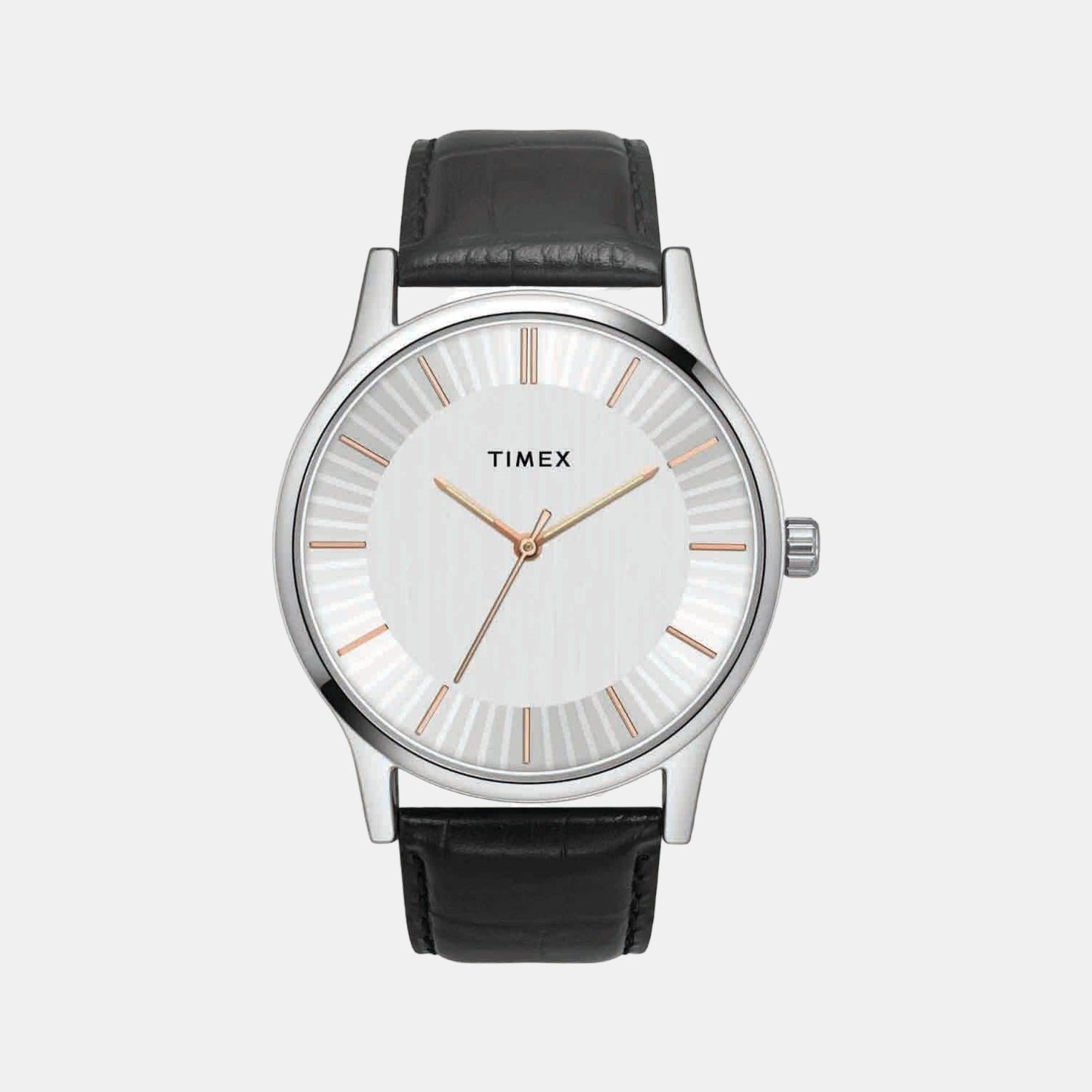 Fashion Men Quartz Silver Dial Analog Leather Watch TW0TG8301