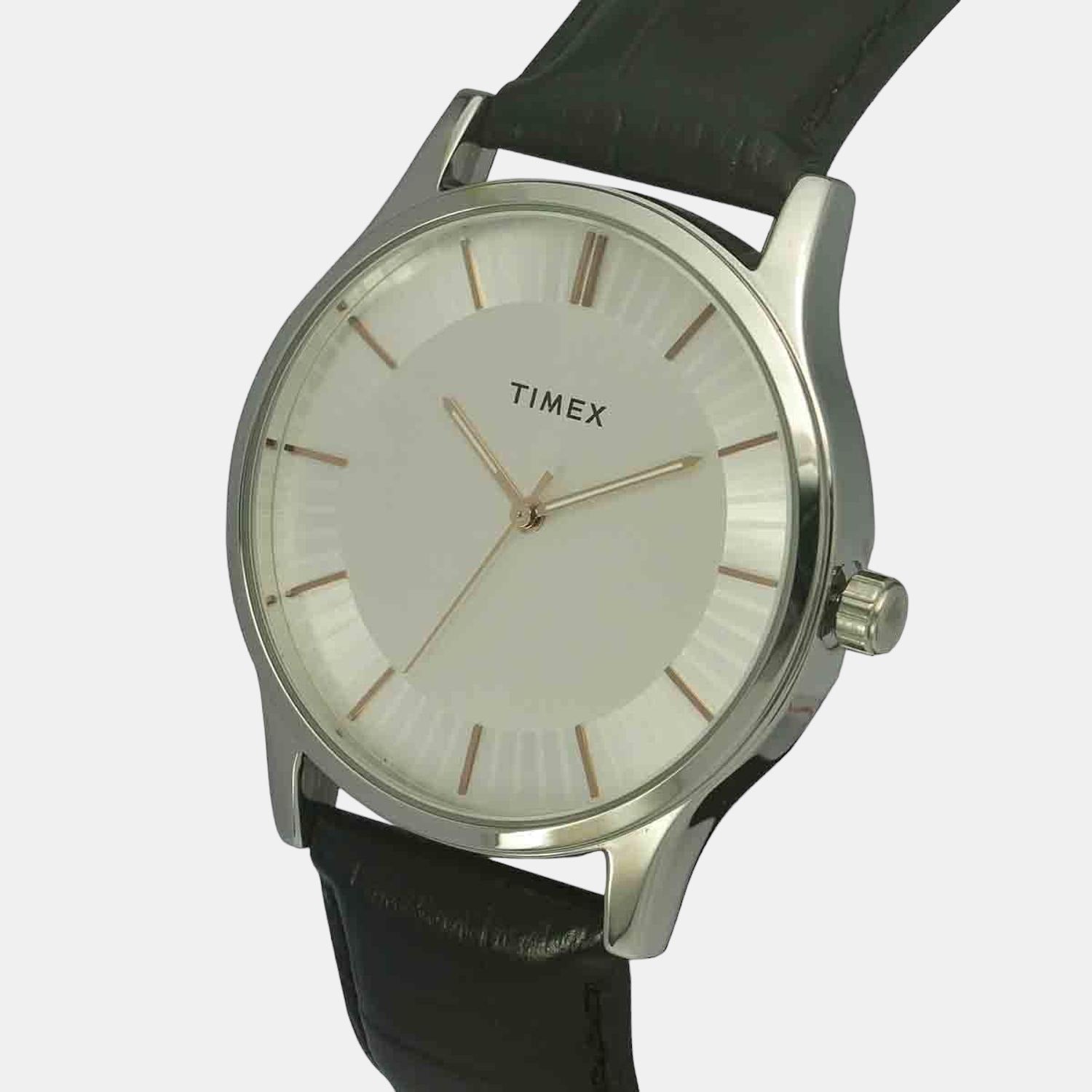 Fashion Men Quartz Silver Dial Analog Leather Watch TW0TG8301