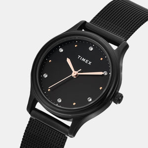 Fashion Women Quartz Black Dial Analog Stainless Steel Watch TW0TL8716