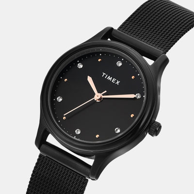 Fashion Women Quartz Black Dial Analog Stainless Steel Watch TW0TL8716