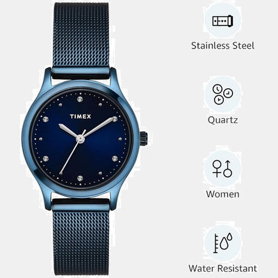 Fashion Women Quartz Blue Dial Analog Stainless Steel Watch TW0TL8717