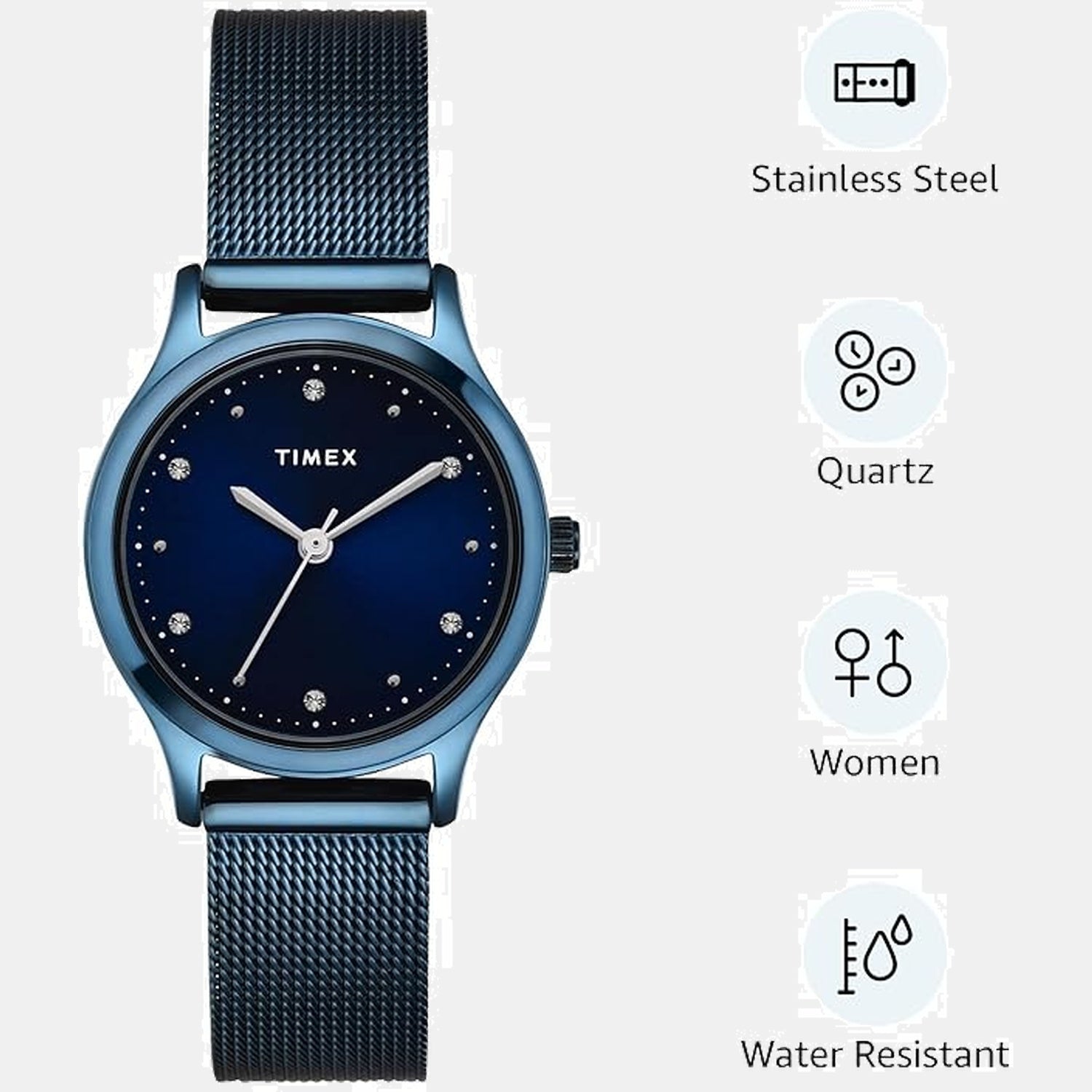 Fashion Women Quartz Blue Dial Analog Stainless Steel Watch TW0TL8717